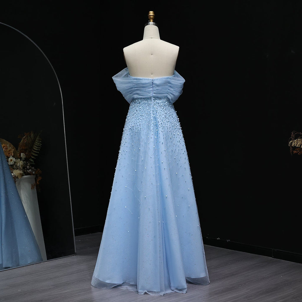 Elegant Beaded Sky Blue A-Line Evening Dress SS510