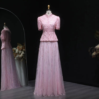 Luxury Pink Crystal Two Piece  Evening Dresses Wedding Party SS546