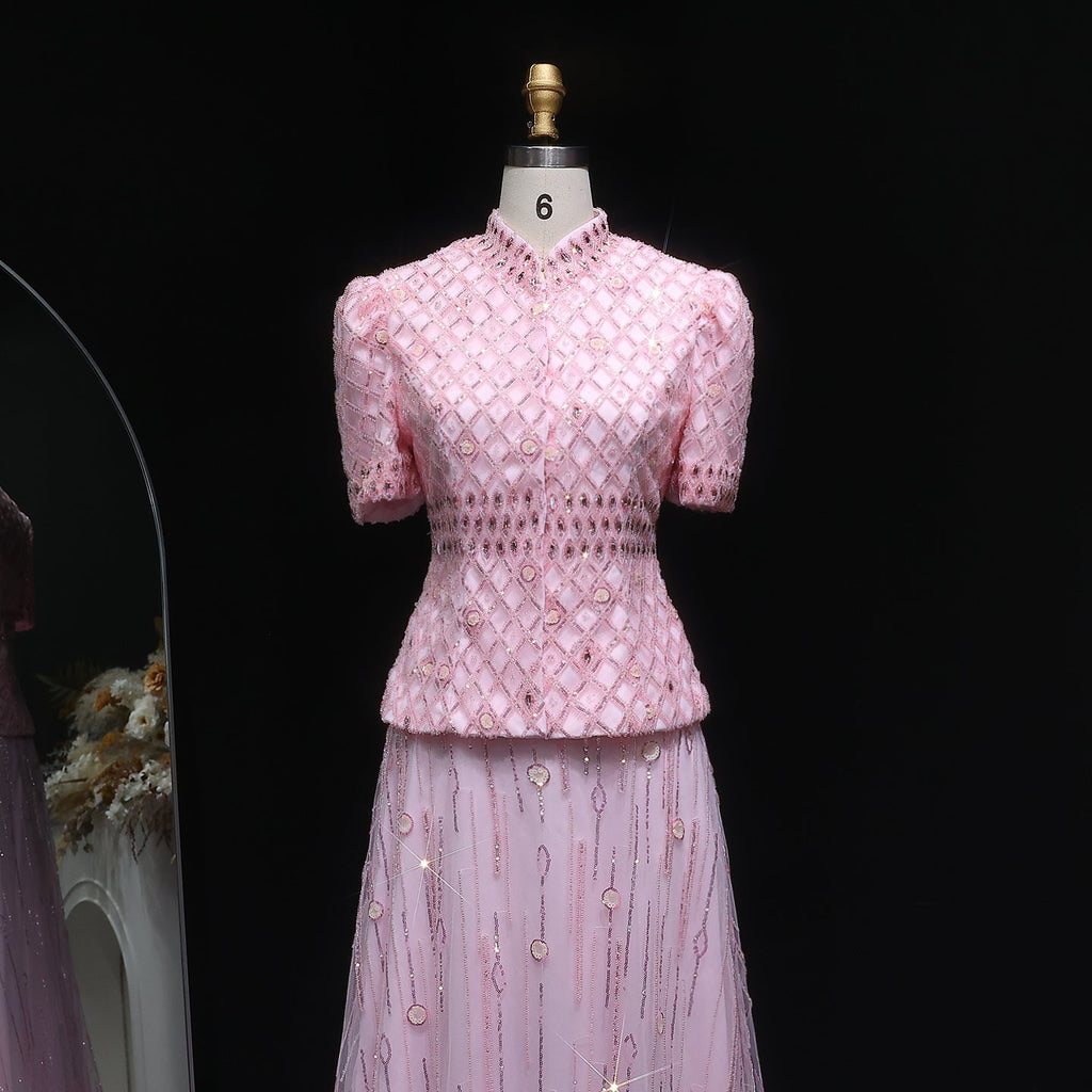 Elegant Pink Crystal Two-Piece Formal Evening Dress SS546