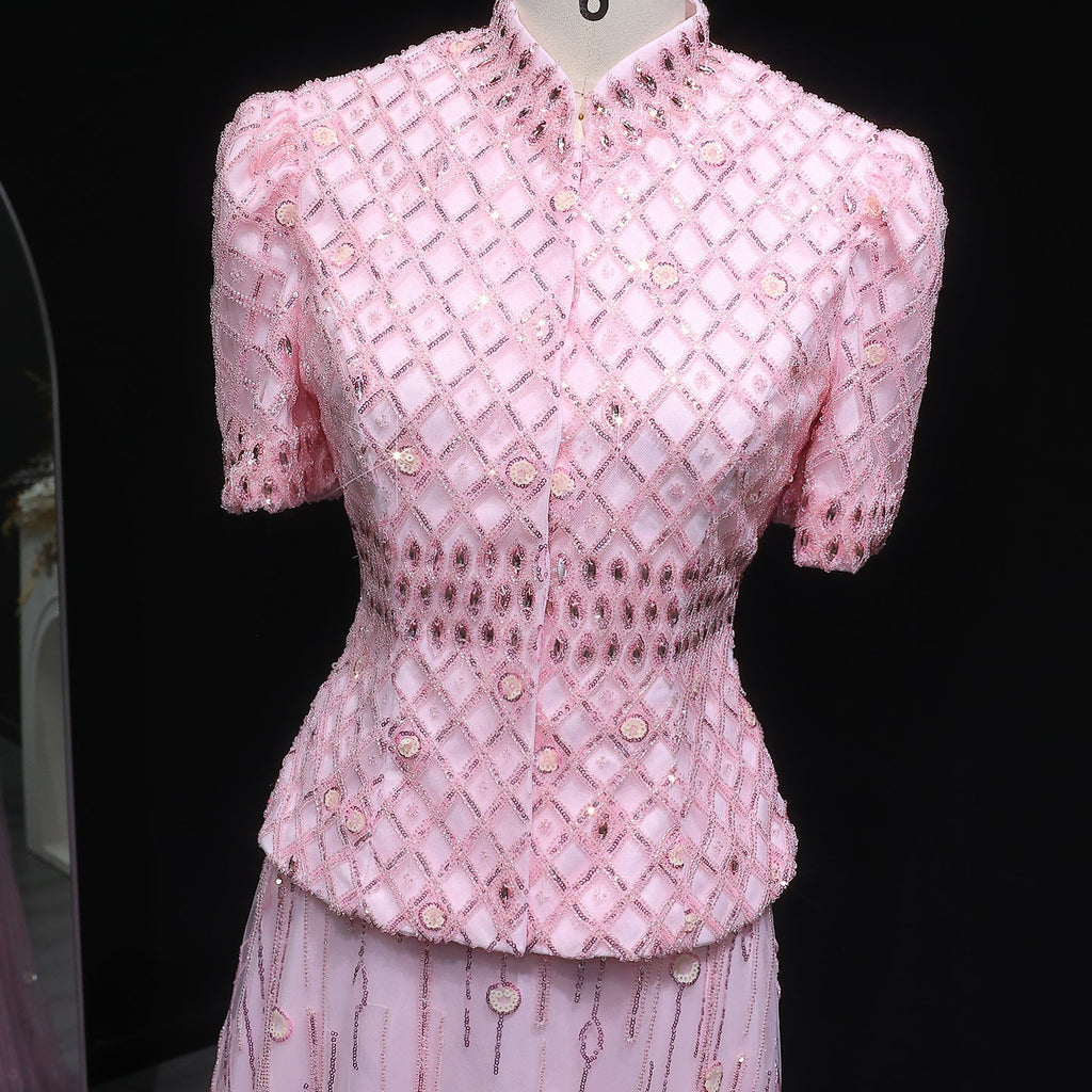 Elegant Pink Crystal Two-Piece Formal Evening Dress SS546