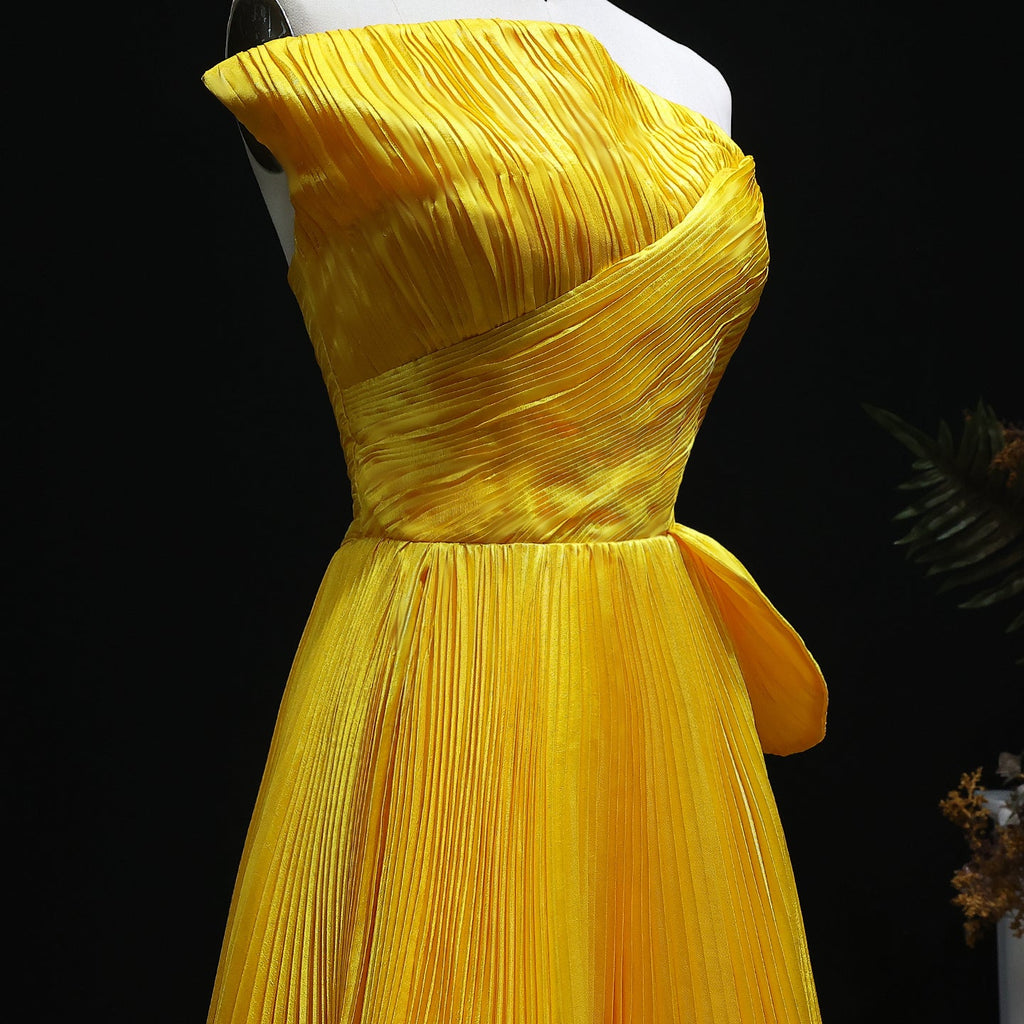 Luxury Gold Strapless A-Line Ruffles Evening Dress SF060