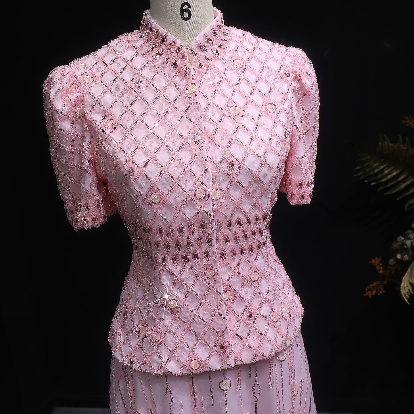 Elegant Pink Crystal Two-Piece Formal Evening Dress SS546