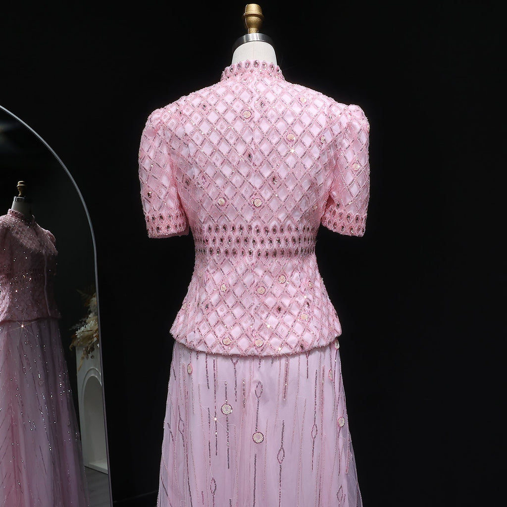 Elegant Pink Crystal Two-Piece Formal Evening Dress SS546
