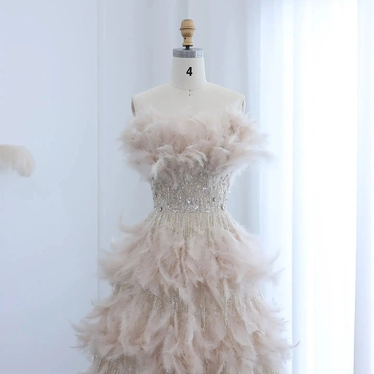 Luxury Feathers Strapless Ball Gown Evening Dress SS732