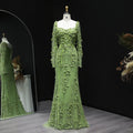 Luxury Green 3D Floral Evening Dress with Long Sleeves SS355