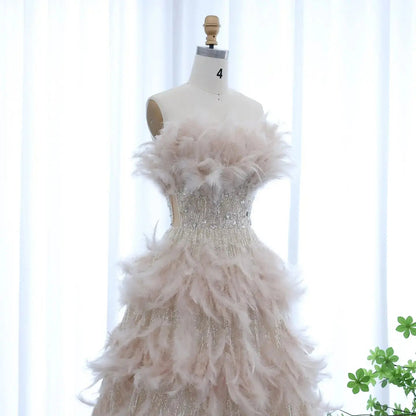 Luxury Feathers Strapless Ball Gown Evening Dress SS732