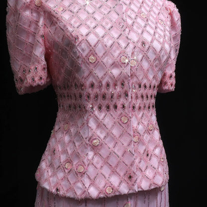 Luxury Pink Crystal Two Piece  Evening Dresses Wedding Party SS546