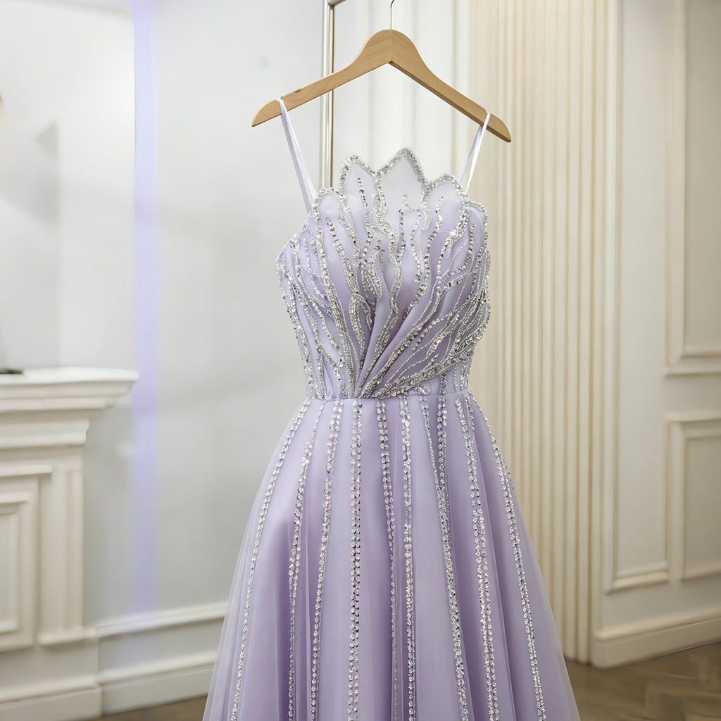 Luxury Beaded Lilac A-Line Strapless Evening Dress SS247