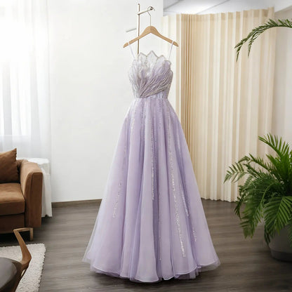 Luxury Beaded Lilac Scalloped Evening Dress SS247