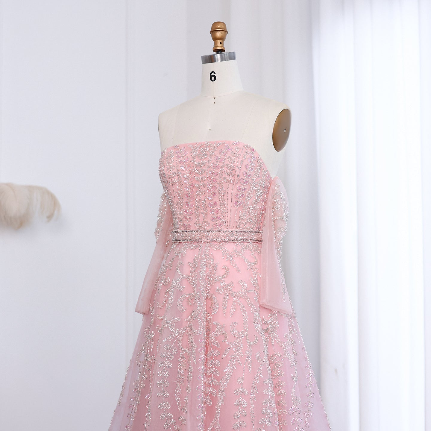 Luxury Beaded Lilac A-Line Strapless Evening Dress with Sleeves SS462