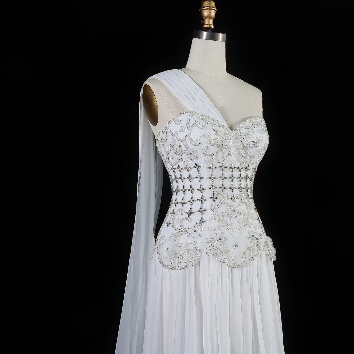 Elegant Blush Pink 3D Floral Beaded One-Shoulder Cape Evening Dress SS285
