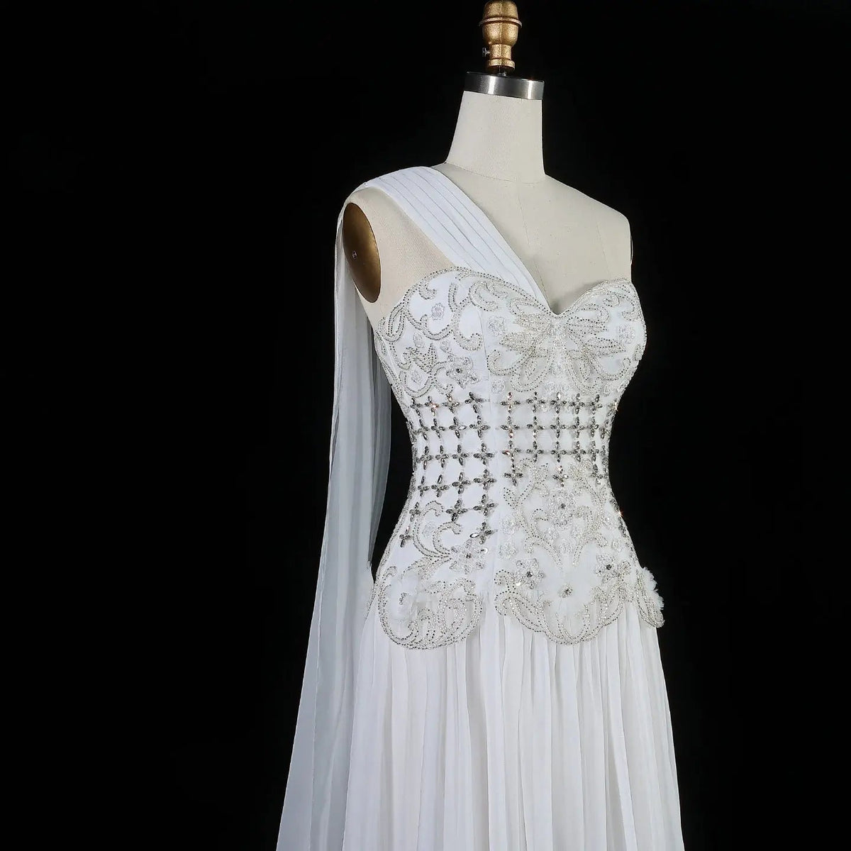 Luxury Blush Pink Beaded 3D Floral One-Shoulder Cape Evening Dress SS285