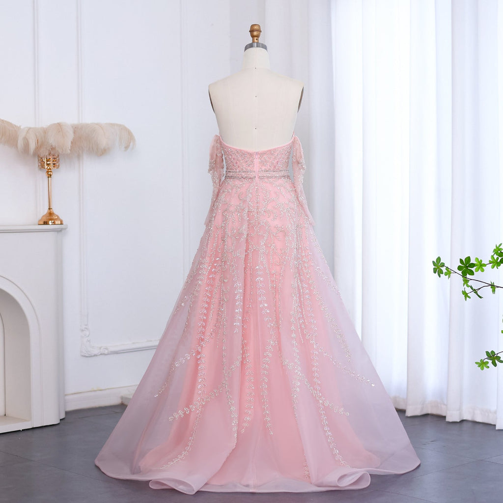 Luxury Beaded Lilac A-Line Strapless Evening Dress with Sleeves SS462
