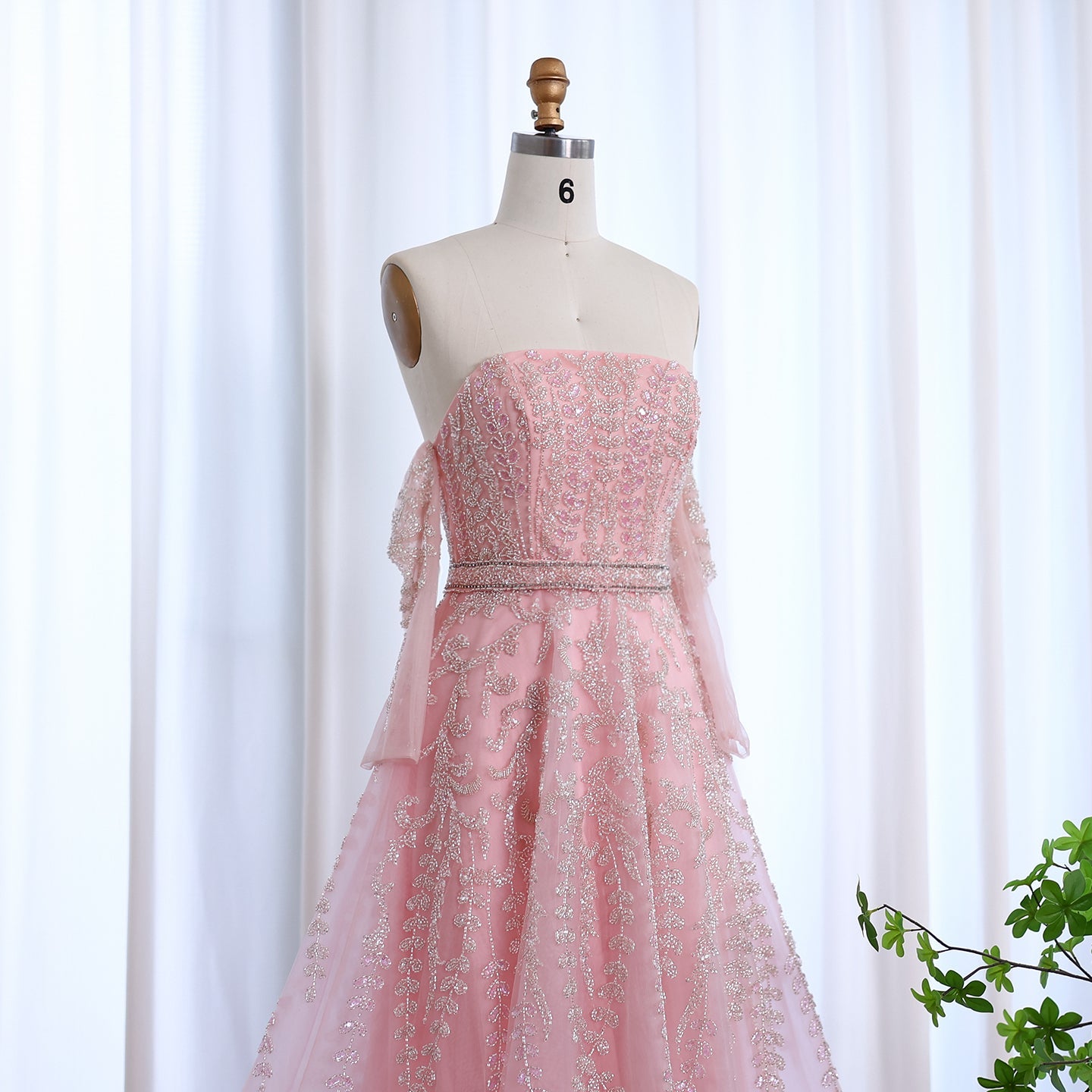 Luxury Beaded Lilac A-Line Strapless Evening Dress with Sleeves SS462