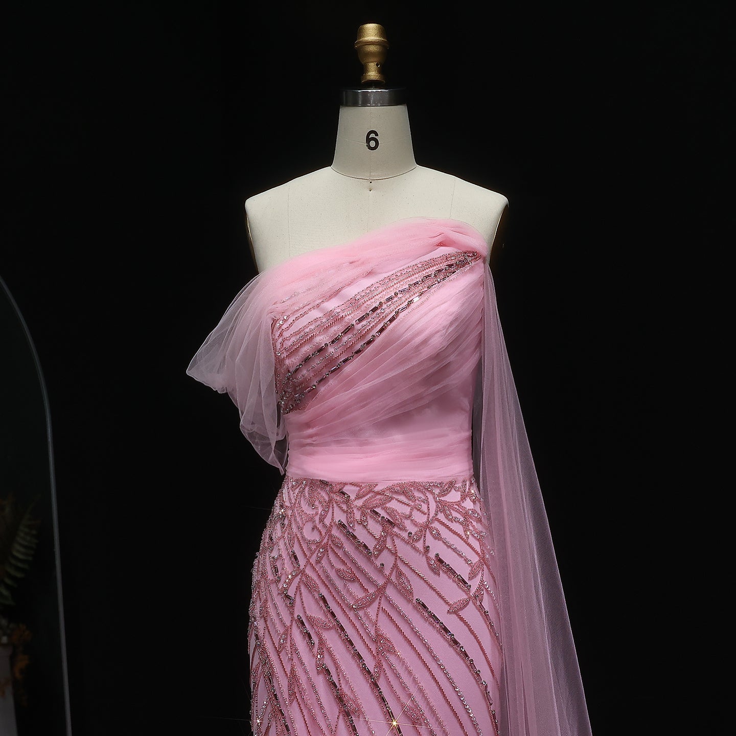 Chic Off Shoulder Blush Pink Evening Gown with Cape Sleeves SS466