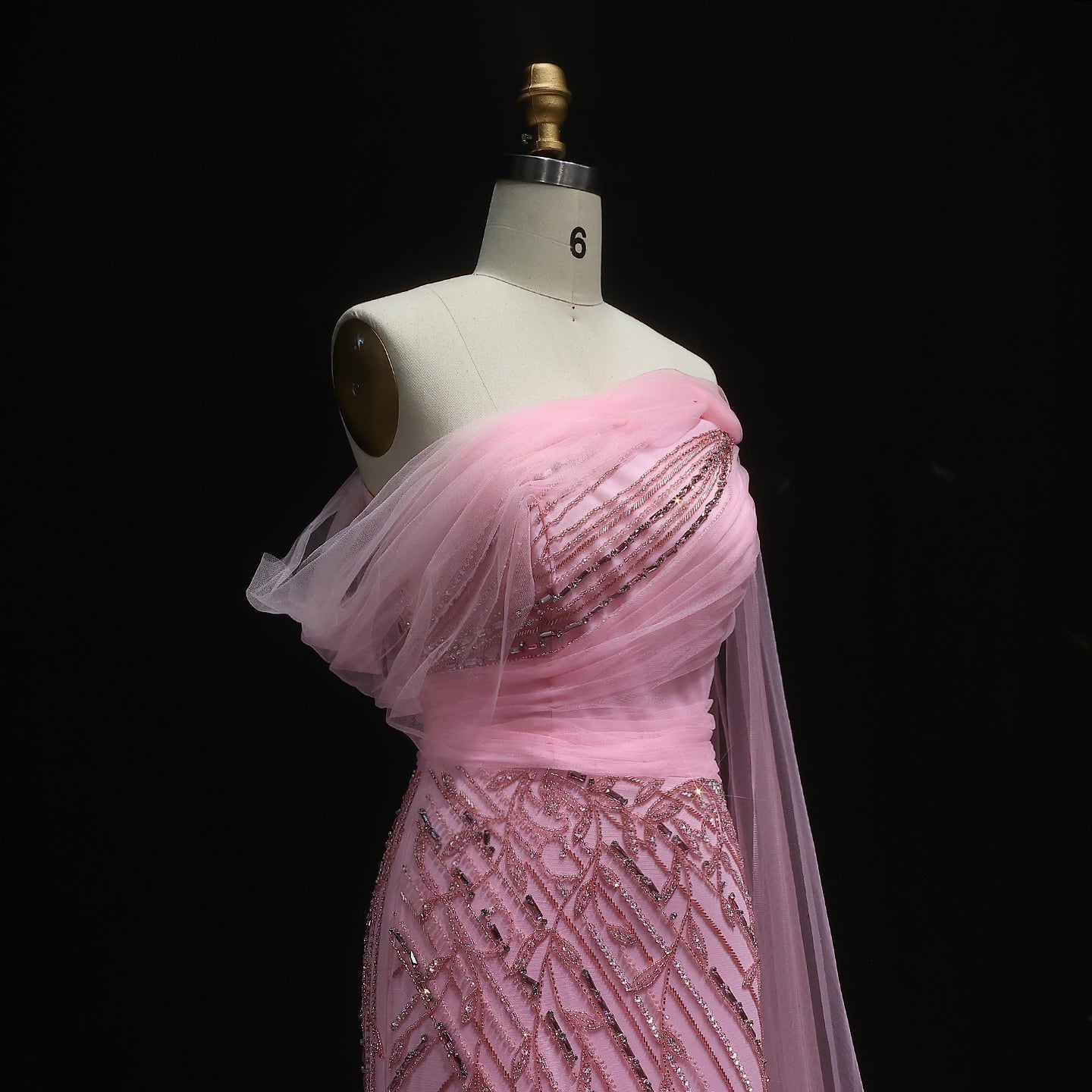 Chic Off Shoulder Blush Pink Evening Gown with Cape Sleeves SS466