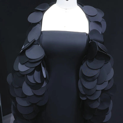 Luxury Black Strapless Mermaid Evening Dress with Petal Overlay SF 588