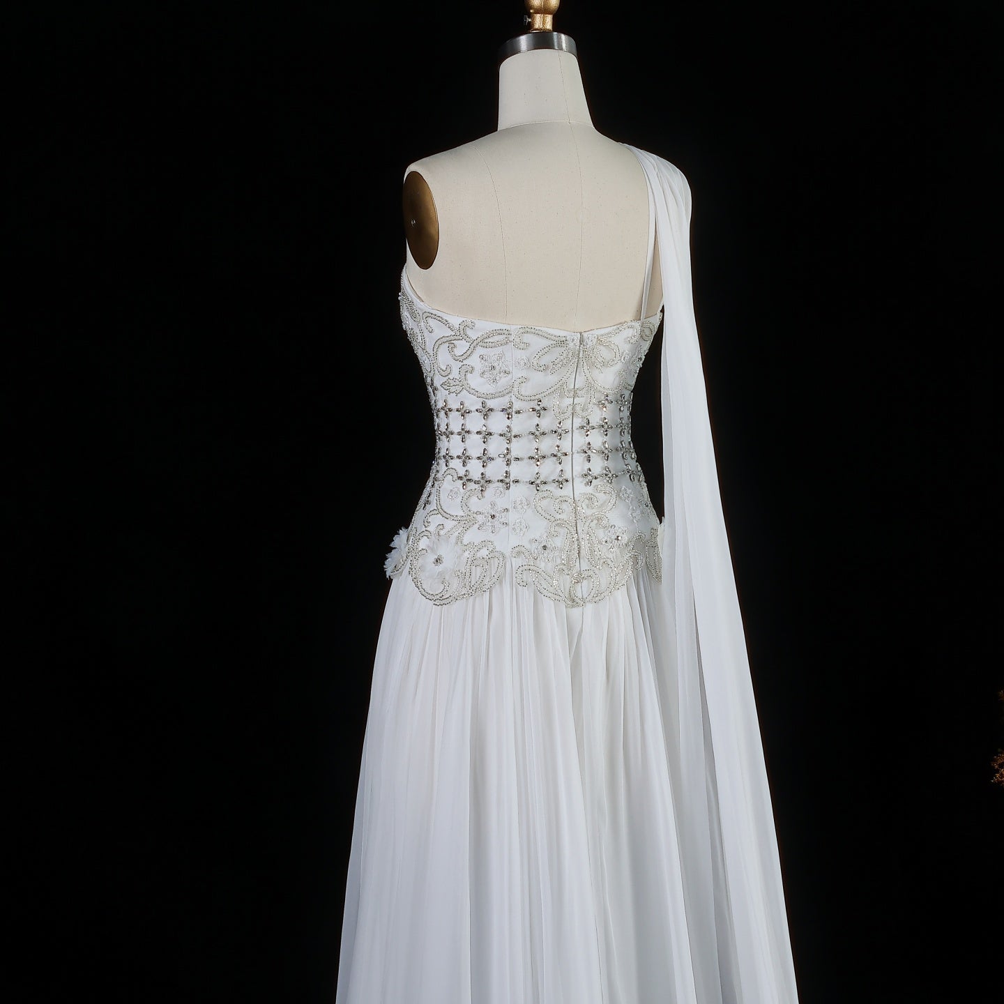 Elegant Blush Pink 3D Floral Beaded One-Shoulder Cape Evening Dress SS285