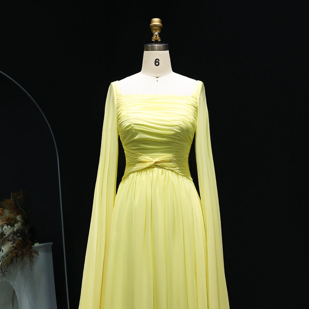 Elegant Red A-Line Chiffon Evening Dress with Cape Sleeves SF032