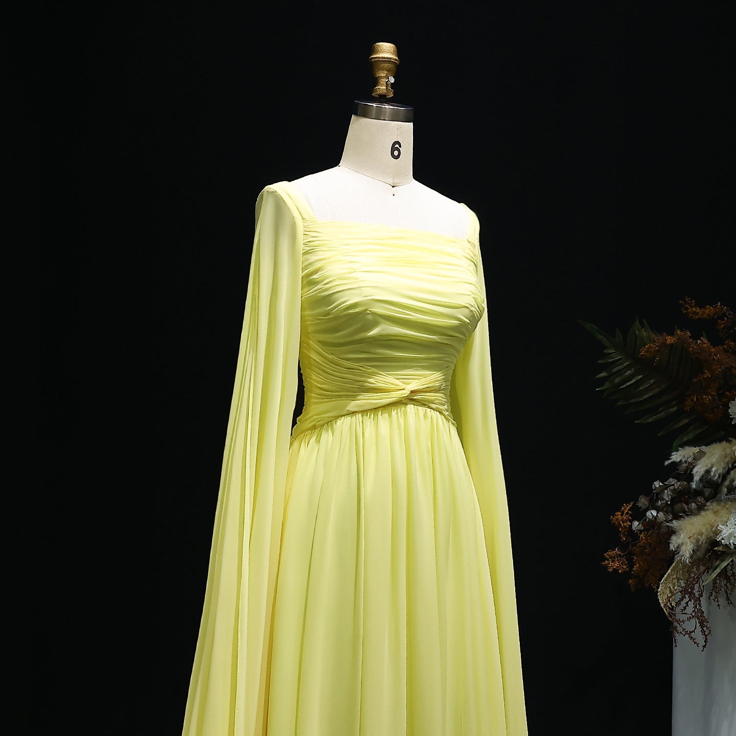 Elegant Red A-Line Chiffon Evening Dress with Cape Sleeves SF032