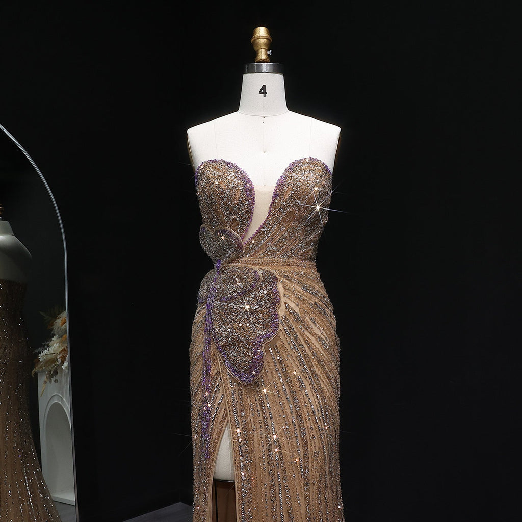 Stunning Beaded Pink Mermaid Evening Dress with Slit SS267