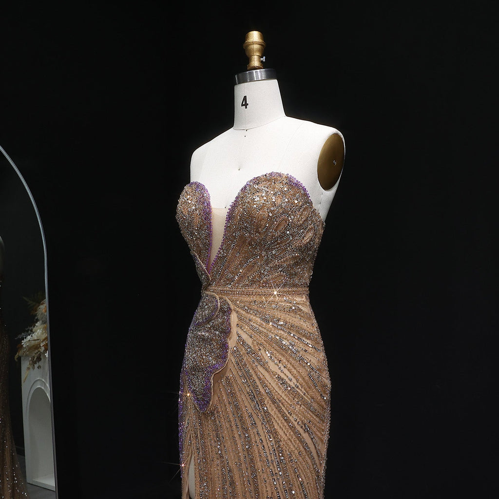 Stunning Beaded Pink Mermaid Evening Dress with Slit SS267