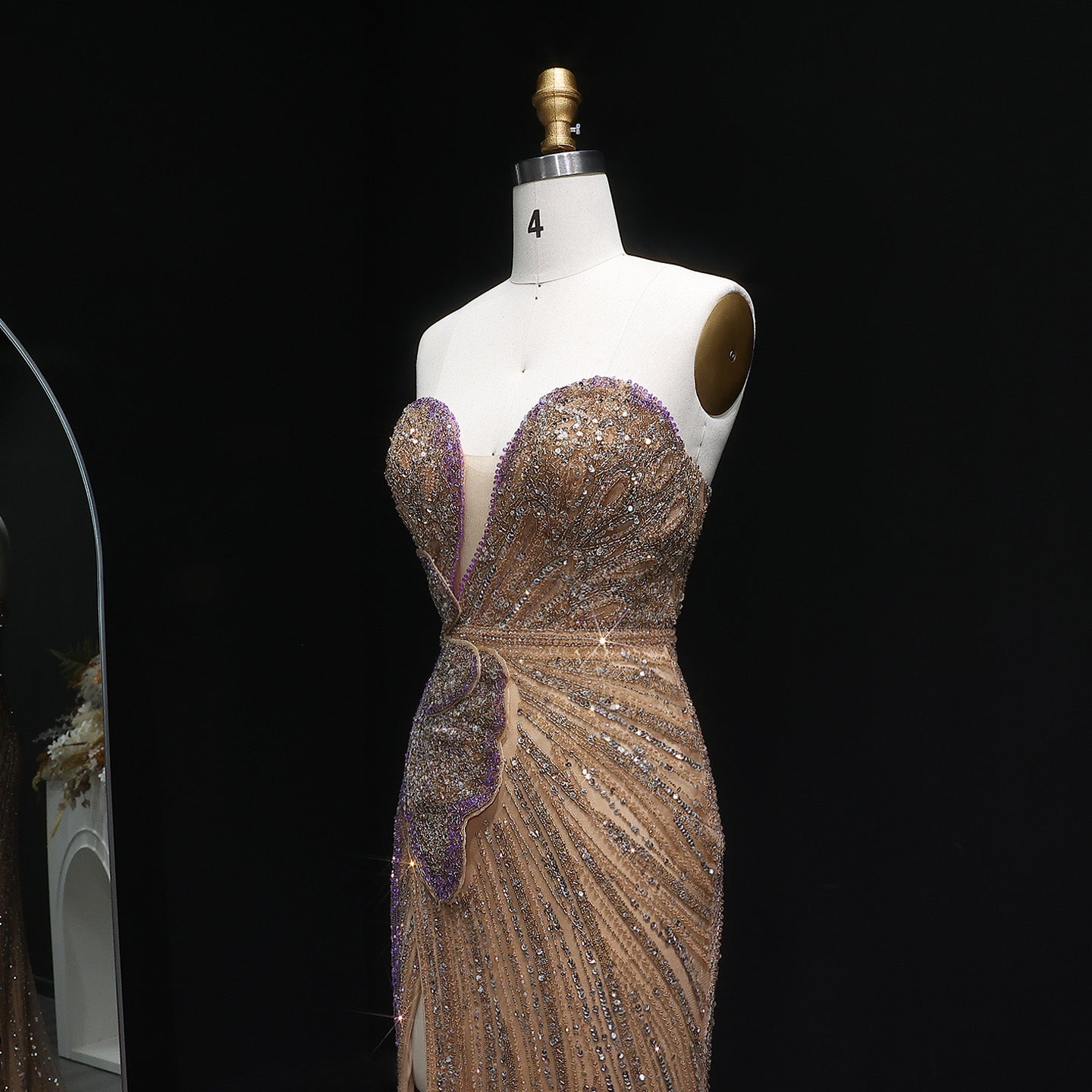 Stunning Beaded Pink Mermaid Evening Dress with Slit SS267