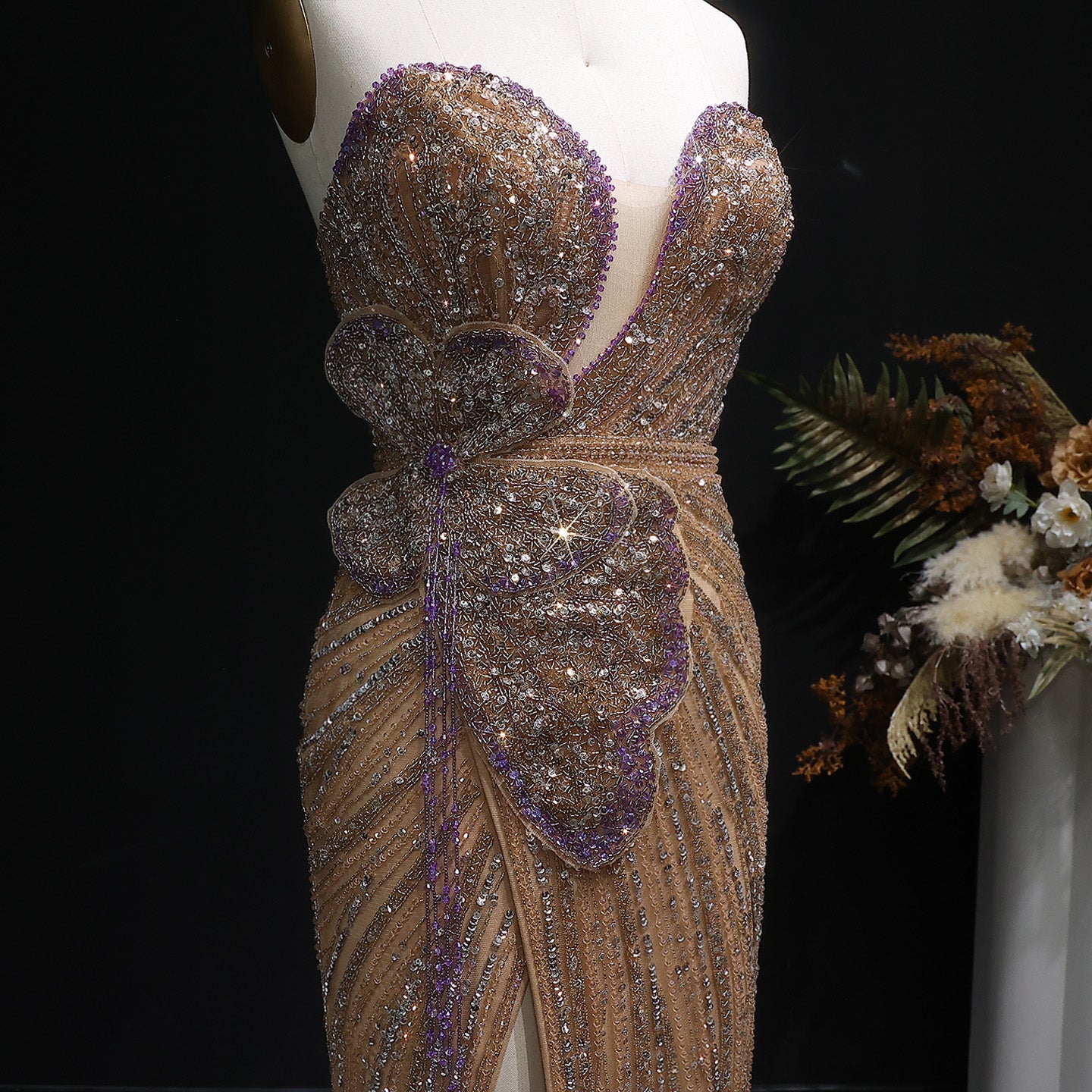 Stunning Beaded Pink Mermaid Evening Dress with Slit SS267