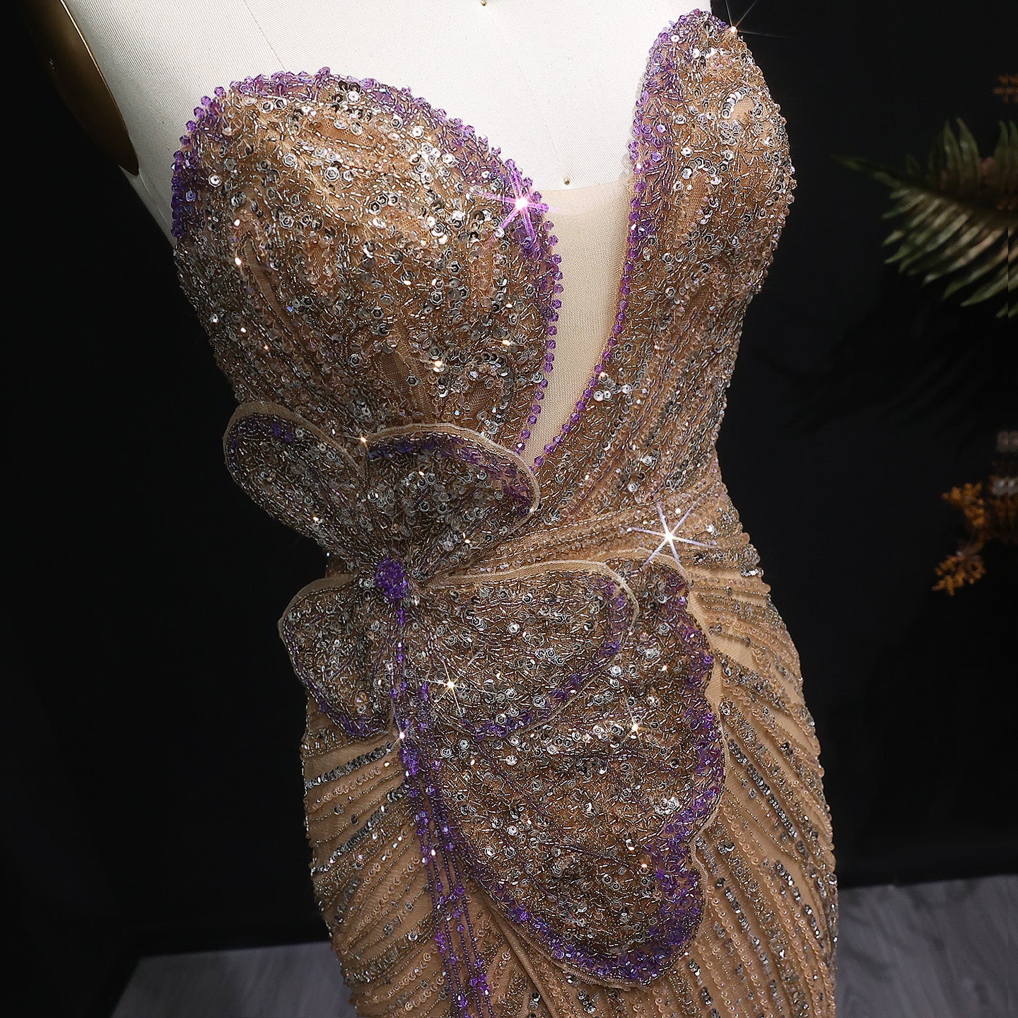 Stunning Beaded Pink Mermaid Evening Dress with Slit SS267