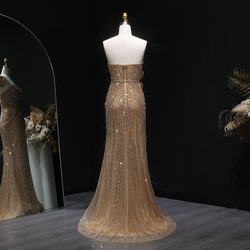 Stunning Beaded Pink Mermaid Evening Dress with Slit SS267