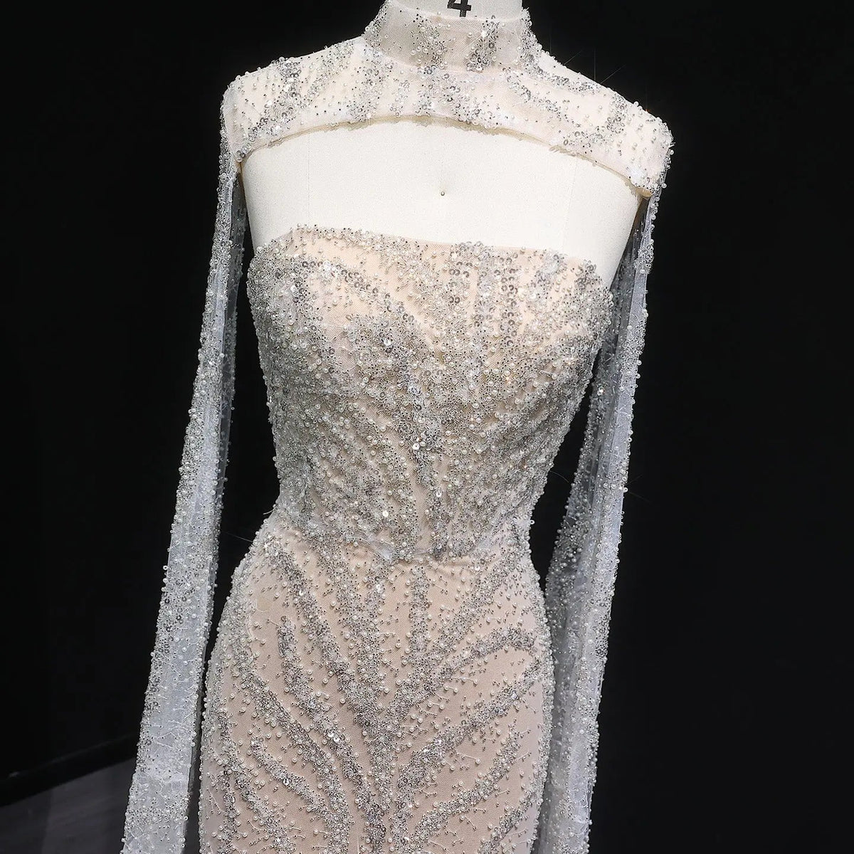 Luxury Beaded Red Mermaid Evening Dress with Cape Sleeves SS663