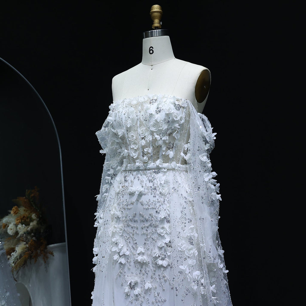 Elegant 3D Flowers Pink Evening Dress with Overskirt SS352