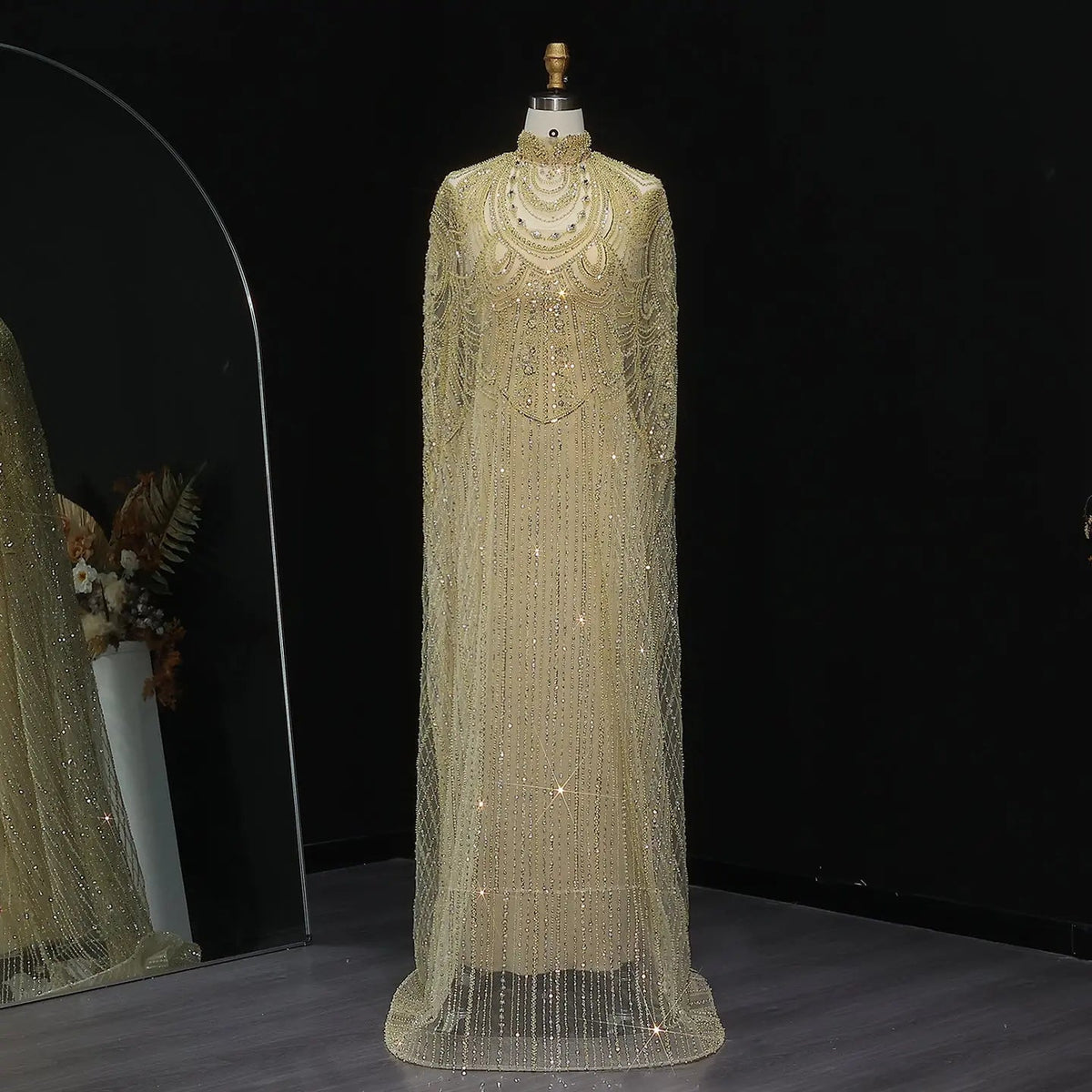 Luxury Nude Beaded High Neck 2 pieces Evening Dress SS780