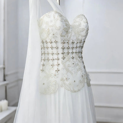 Luxury Blush Pink Beaded 3D Floral One-Shoulder Cape Evening Dress SS285