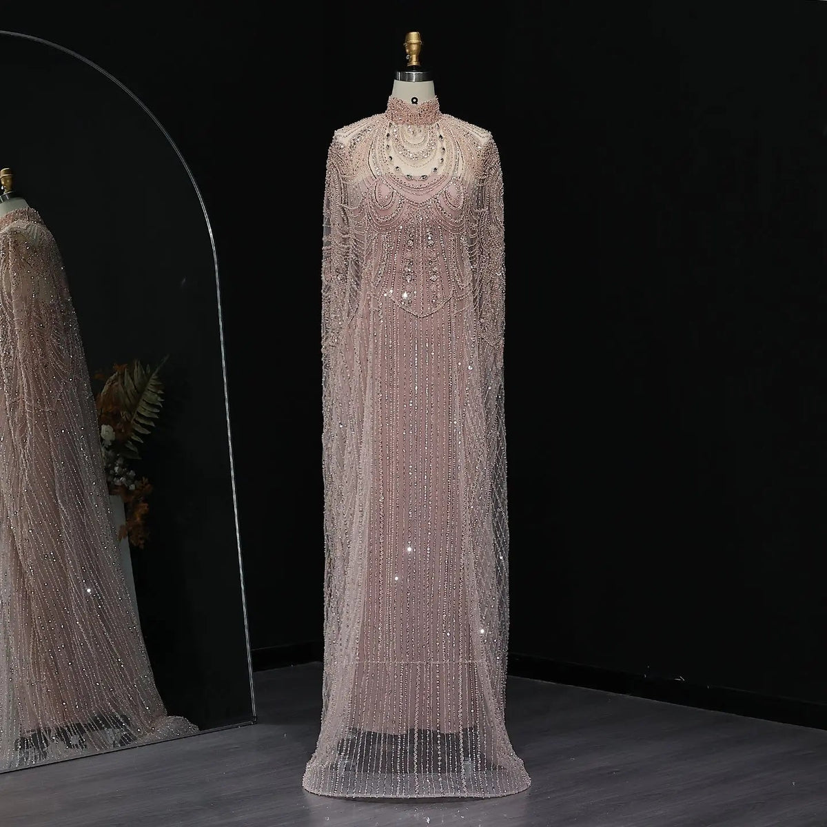 Luxury Nude Beaded High Neck 2 pieces Evening Dress SS780