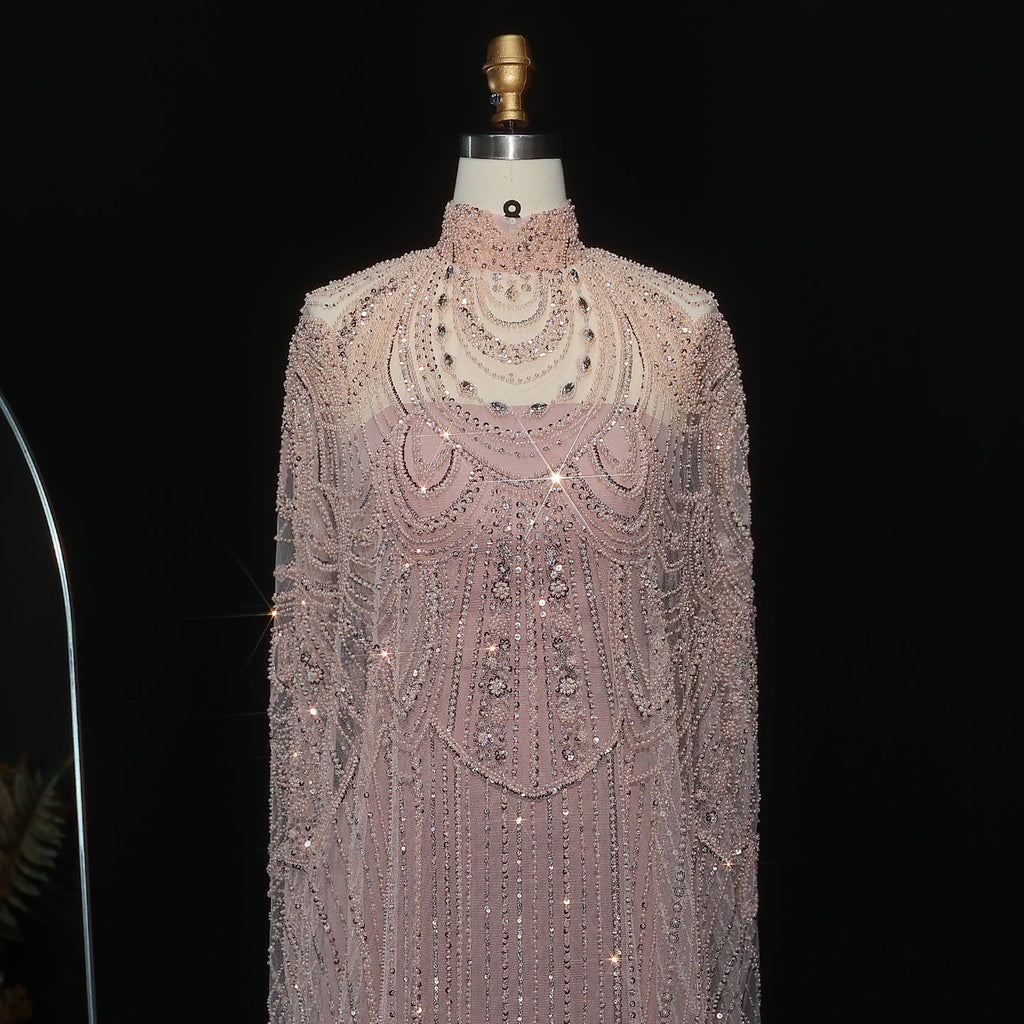 Luxury Nude Beaded High Neck 2 pieces Evening Dress SS780