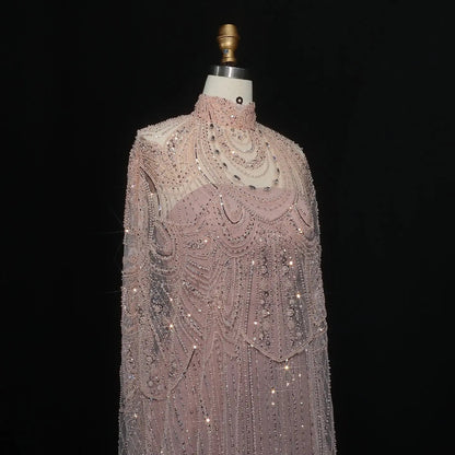 Luxury Nude Beaded High Neck 2 pieces Evening Dress SS780
