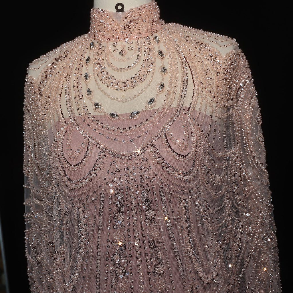 Luxury Nude Beaded High Neck 2 pieces Evening Dress SS780