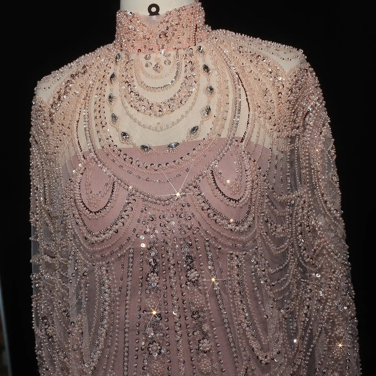Luxury Nude Beaded High Neck 2 pieces Evening Dress SS780