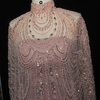 Luxury Nude Beaded High Neck 2 pieces Evening Dress SS780