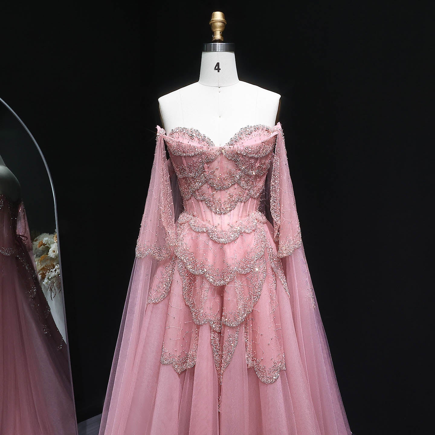 Gorgeous Beaded Sage Green Evening Dress with Cape Sleeves SS215