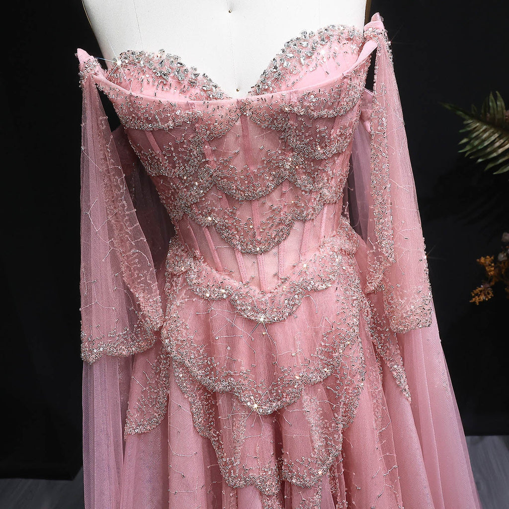 Gorgeous Beaded Sage Green Evening Dress with Cape Sleeves SS215