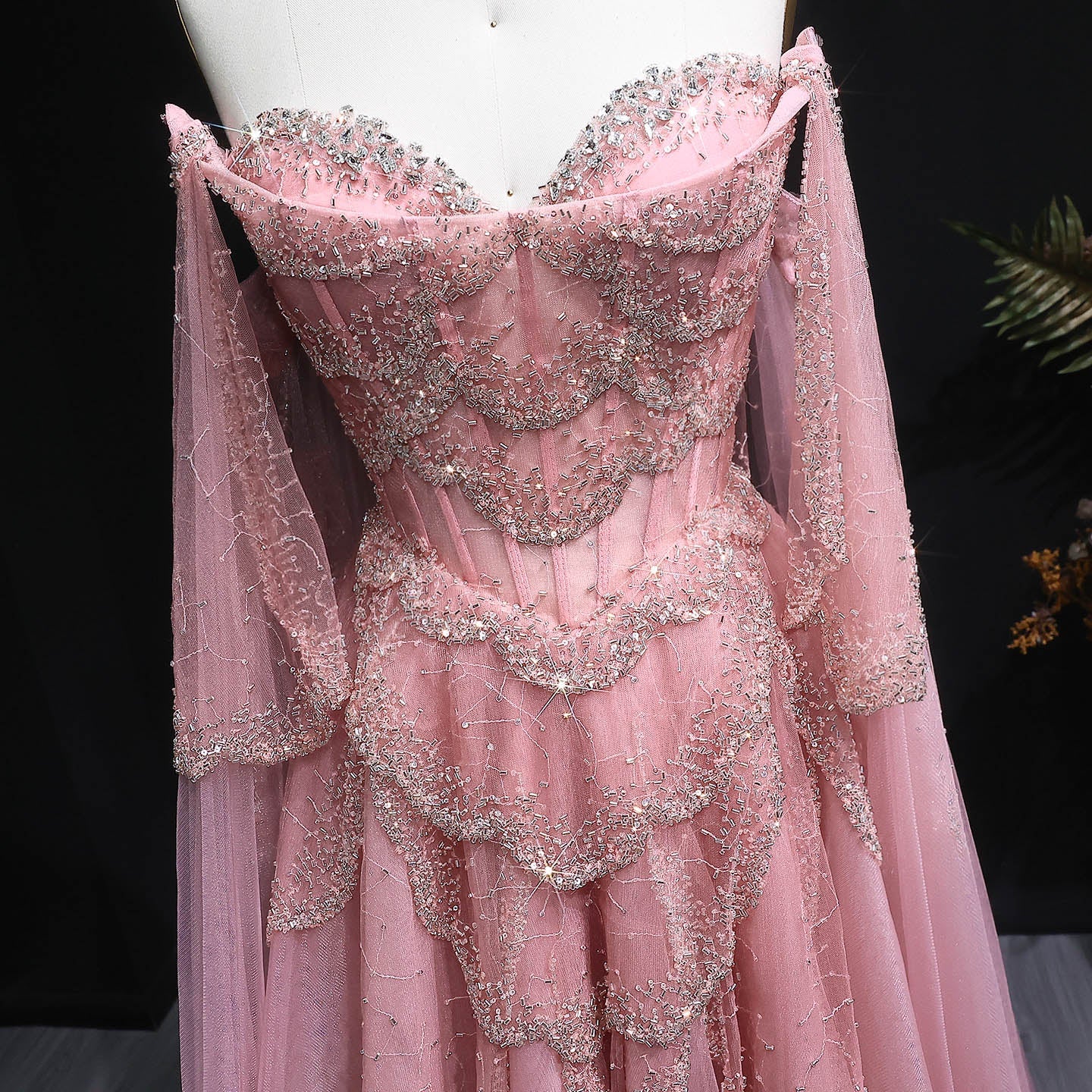Gorgeous Beaded Sage Green Evening Dress with Cape Sleeves SS215