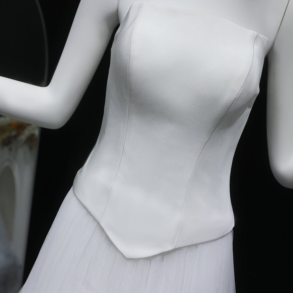 Elegant White A-Line 2 Piece Evening Dress with Ruffles SF567