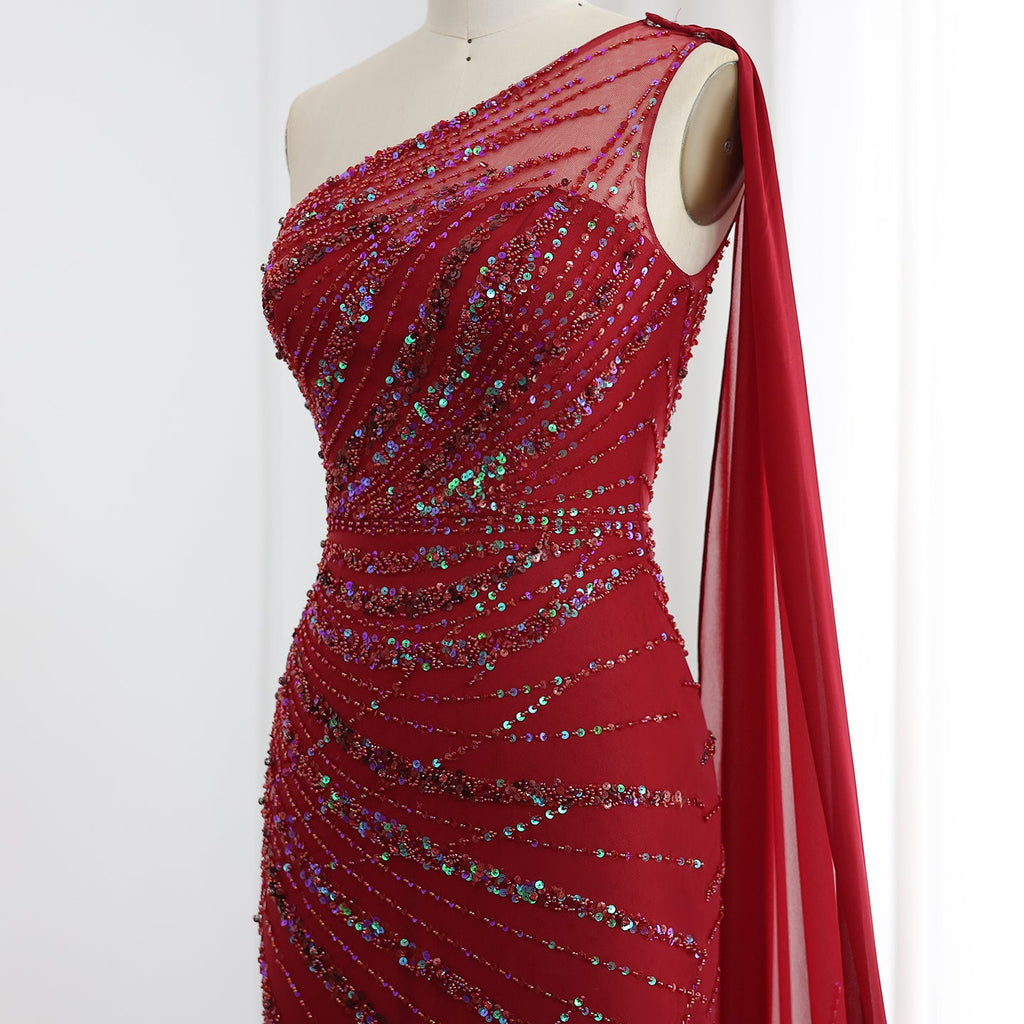 Luxury Feathers Turquoise One Shoulder Mermaid Evening Dress SS498