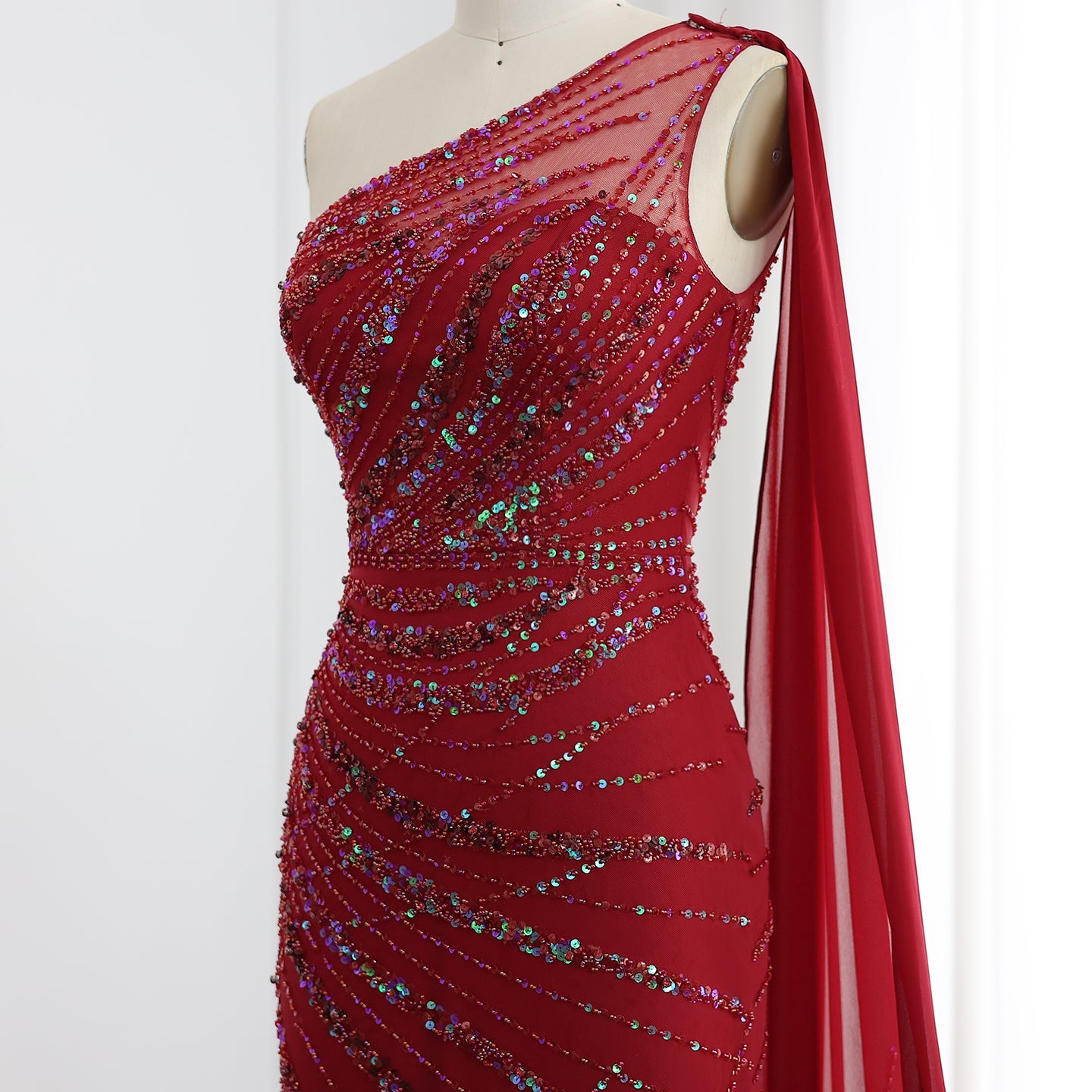 Luxury Feathers Turquoise One Shoulder Mermaid Evening Dress SS498