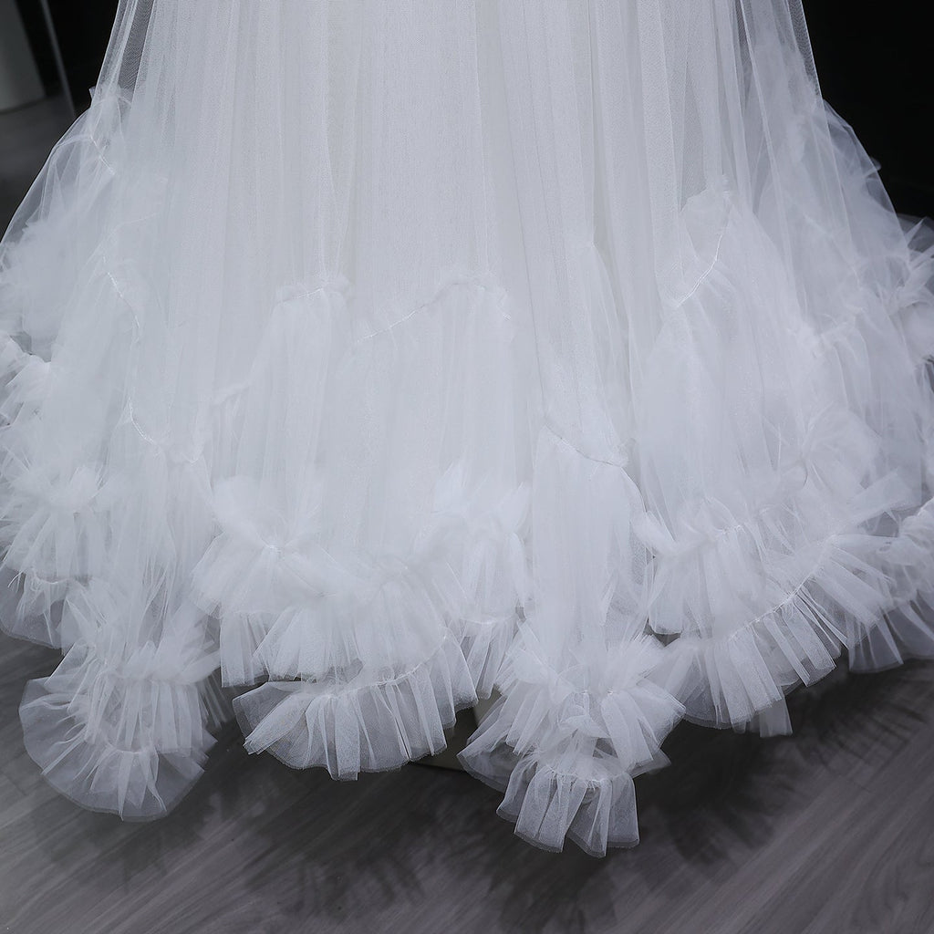 Elegant White A-Line 2 Piece Evening Dress with Ruffles SF567