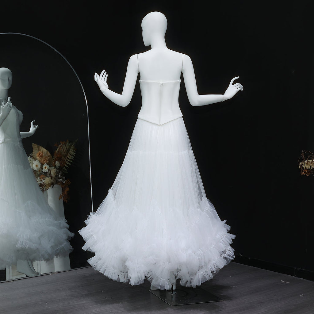 Elegant White A-Line 2 Piece Evening Dress with Ruffles SF567