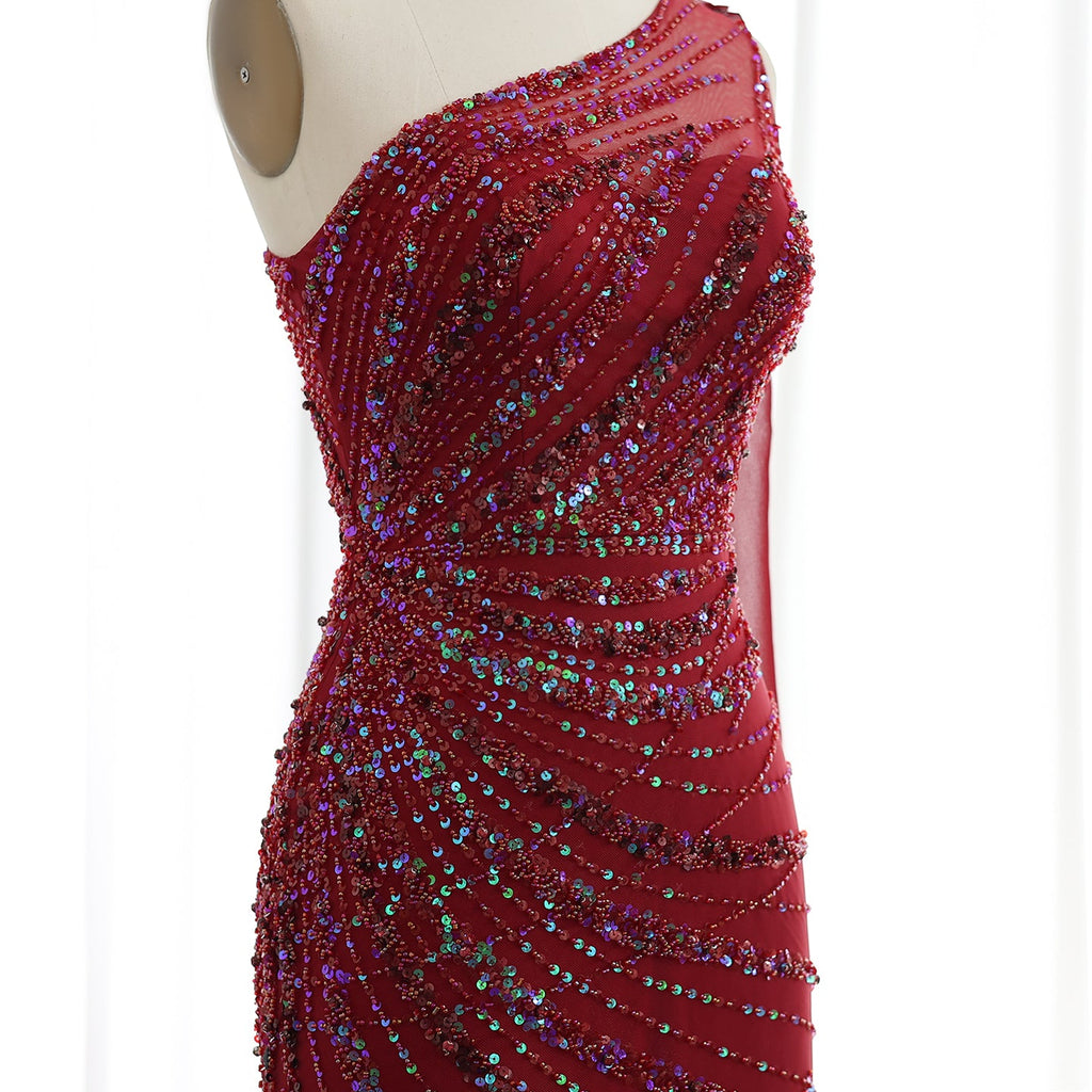 Luxury Feathers Turquoise One Shoulder Mermaid Evening Dress SS498