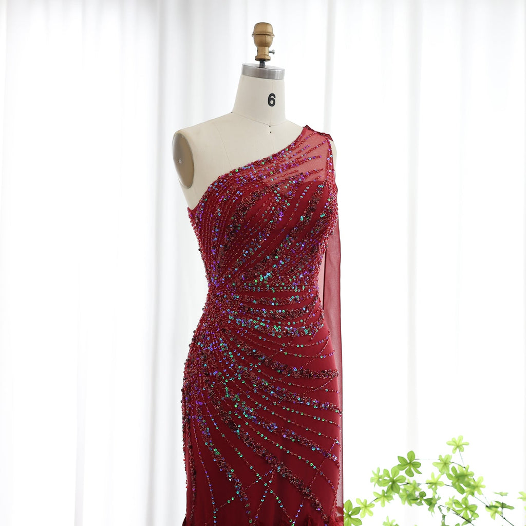 Luxury Feathers Turquoise One Shoulder Mermaid Evening Dress SS498